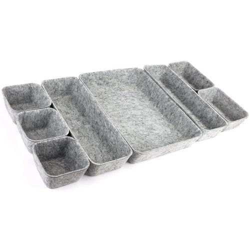 Bazasa Drawer Organizer 8 Pieces Felt Storage Bins for Office Desk Accessories and Cosmetic Desk Organizer and Dividers with 4 Sizes for Dressing Table Bathroom Bedside Table Bedroom (Light Grey)
