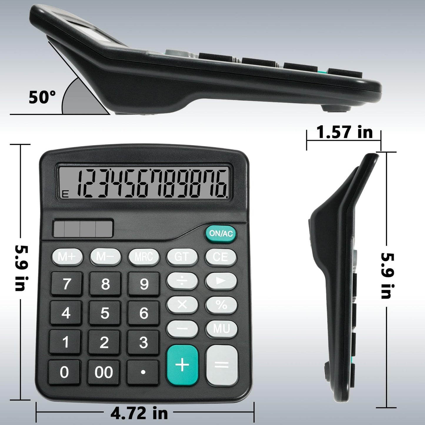 DANRONG Desktop Calculator with Big Buttons, Dual Power Source, Solar and Battery, Large Display Screen - Perfect for Office, Teachers, and Students (Black)