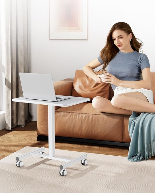 iPower Adjustable Height Standing Desk - Mobile Rolling Desk with Lockable Wheels | 28-43 Inch, White