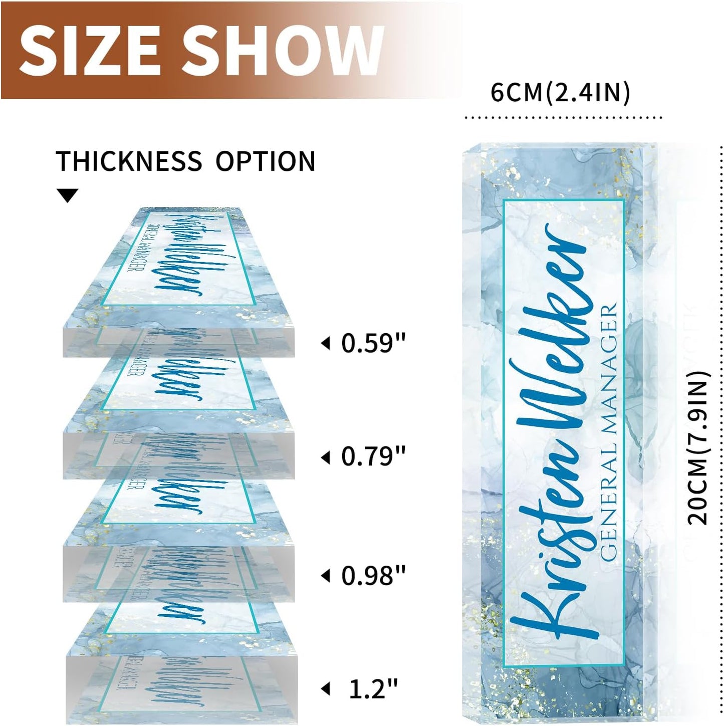 Skiennix Personalized Desk Name Plate - Elegant Acrylic Office Decor for Men & Women | Blue Marble Finish