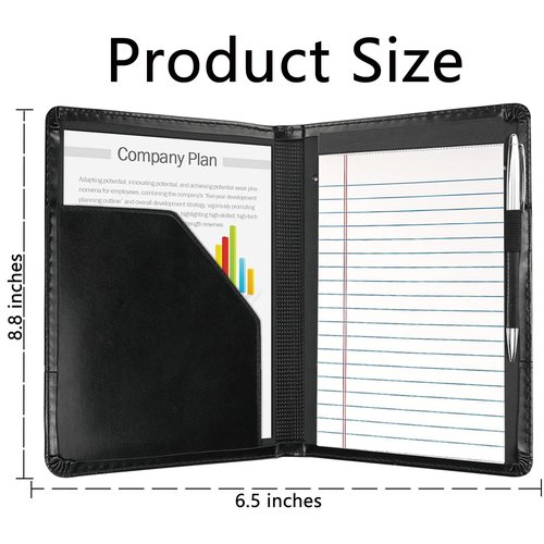 Konper Classic Padfolio/Junior Portfolio Folder Case, Business A5 Binder Organizer Notepad for Men Women, 5 x 8 Writing Pad Included,Black.