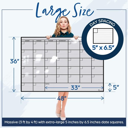Large Dry Erase Calendar for Wall, 36x48, Large Wall Calendar Dry Erase, Big White Board for Office, Home & School, Giant Erasable Whiteboard, Jumbo Monthly Undated Reusable White Board Planner