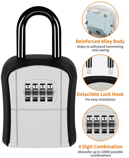 Portable Key Lock Box,Key Holder Safe Security Lock Box for Indoor, Outdoor, Garage, Garden, Store (4 Pack, Grey)