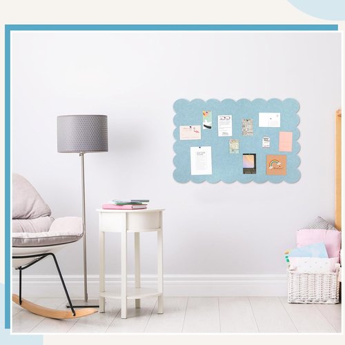 Mooliwe Scalloped Felt Bulletin Board - 24 x 18 Inches | Foldable Light Blue Cork Board Alternative