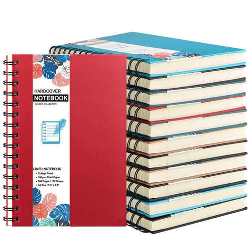 12 Pack A5 Hardcover Spiral Notebook College Ruled Notebooks Colorful Journal Bulk Diary Planner Lined Travel Subject Writing Notepad for School Office Business Supplies, 8.3" x 5.5", 6 Colors