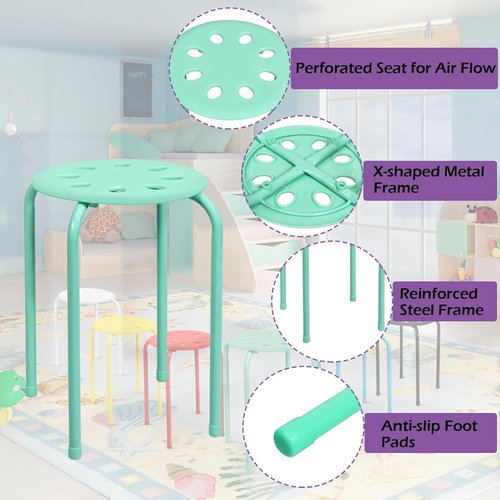 POWERSTONE Stackable Stools - Set of 6 Colorful 17.5in Portable Bar Stools with Iron Legs | Flexible Classroom Seating
