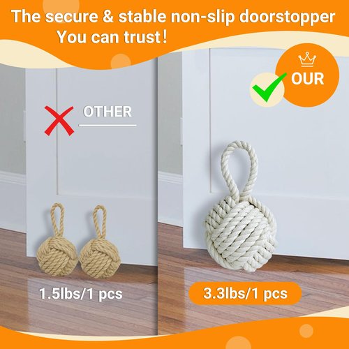 FUVLFAL 3 Pcs Decorative Door Stop Rope Knot, Nautical Large Heavy Stopper for Bedroom, Living Room Door, Window Wedge, Bookend 5.9 inch (Ivory)
