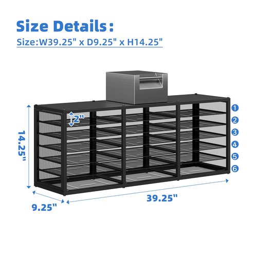 Simple Trending 19 Tier Desk File Organizer, Long Paper Letter Tray Organizer with 18 Mesh Sliding Trays for Office, DIY-able, Black