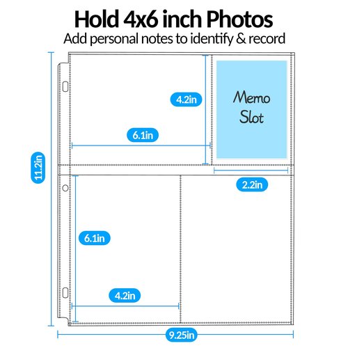 Fabmaker 100 Pack 4x6 Photo Sleeves for 3 Ring Binder - 600 Photos, Clear Album Refill Pages, Acid Free Plastic Archival Protector Sleeves, Pages Sheets for 8.5x11 Binder