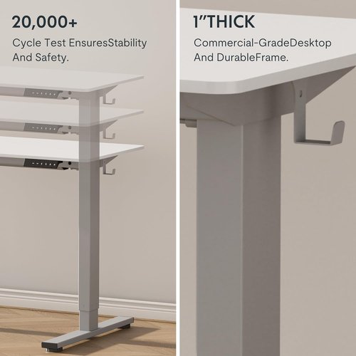 FLEXISPOT EN1 Electric Adjustable Standing Desk - Quiet & Stable with 4 Memory Presets | 48"x30" White (Silver Frame)