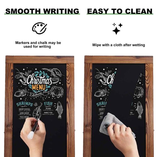 Large Sandwich A-Frame Chalkboard Sign - 40 x 20 Inches Magnetic Wooden Chalk Board for Sidewalk, Stand up Double-Sided Outdoor Easel Display for Restaurant Cafe Shop Wedding Party or Business