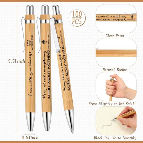 Fuutreo 200 Pcs Christian Gift Bible Verse Prayer Journals Bible Pens Inspirational Religious Notebook Mini Scripture Pocket Notepad for Church Pastor Christmas Men Women Sunday School (Classic Style)