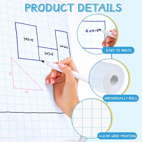 Jetec 2 Roll 1" Large Grid Graph Paper Roll 19.7 Inch x 197ft Drafting Paper for Back to School Classroom Teaching Supplies Kids Students Gifts