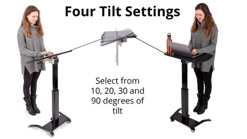 Stand Up Desk Store Pneumatic Adjustable Height Tilting Laptop Lectern Speakers Podium (Black, 25.5" Wide)