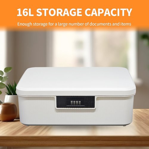 Begino Lockable Storage Container Bin, 4.2 Gallon Capacity Organizer Box with Combination Lock, Heavy Duty Plastic Trunk, Usable As Item Organizer Or Office File Storage(White)