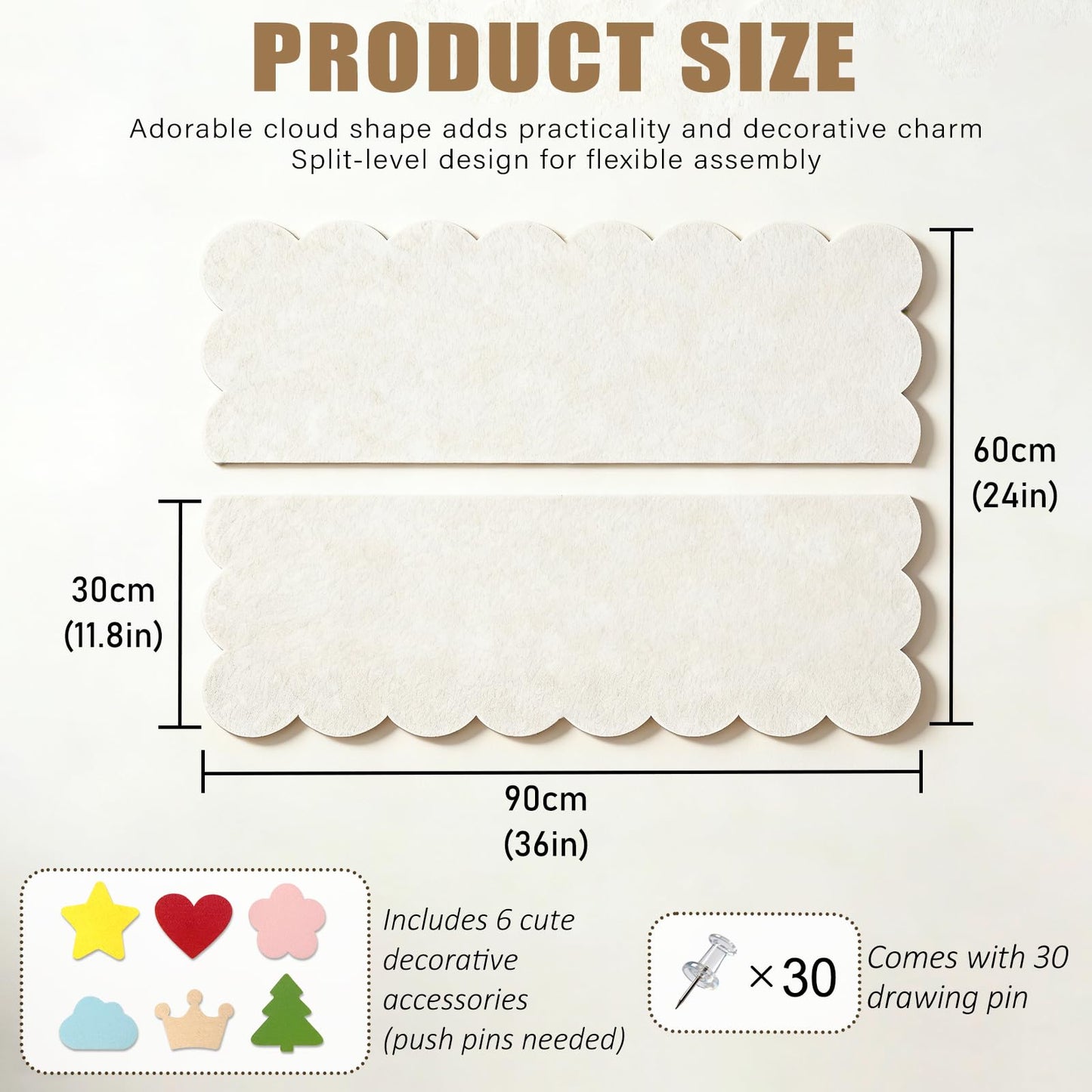 Felt Bulletin Board 36"×24" Large Pin Cork Boards for Walls Decor(with 30 Pcs Push Pins) Picture Photo Wall Display Notice Vision Board Office Supplies Accessories Kitchen,Classroom,Home,Room Decor