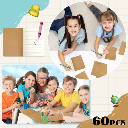 Colarr 60 Pcs Mini Notebooks 5.5 x 4 Inch 30 Sheets Small Journal Bulk Blank Lined Notebook Small Kraft Paper Book Bulk Student Classroom Office Back to School Supplies(Brown)