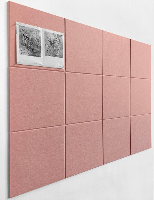 Skiennix Felt Wall Tiles - Aesthetic Bulletin Board Alternative | Large 12-Pack Pink Cork Board for Office & Home