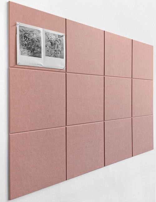 Large Cork Board Alternative - 12-Pack Felt Wall Tiles with Safe Removable Adhesive Tabs, Cork Wall Tiles Bulletin Board Home Office Essentials - Pink