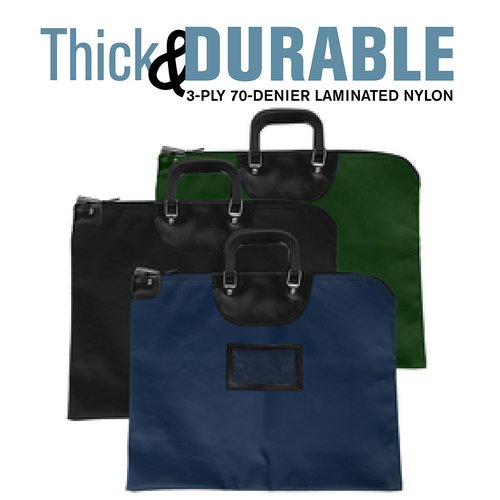 BankSupplies HIPAA Locking Courier Bags with Handles | Navy Blue | 19W x 15H | Durable Laminated Nylon Fabric | Metal Pop Up Lock | For Money, Coins, Currency, Checks & Documents