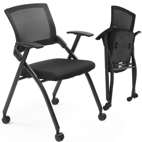 Rpuzonier Stackable Conference Room Chairs with Wheels, Stackable Rolling Folding Office Chair with Ergonomic Backrest and Armrest for Guest, Reception, Training Room, Event, 350lbs Capacity (1)