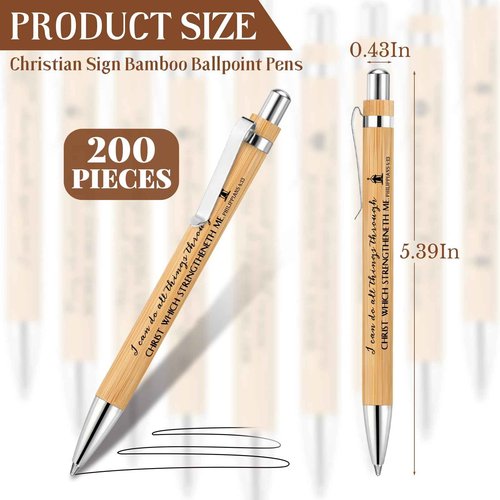 Fumete 200 Pcs Bible Verse Bamboo Pens Wooden Christian Pens Church Clergy Appreciation Gift Motivational Scripture Ballpoint Religious Gifts Bulk for Pastor Wife Dad Mom Sunday School Teacher