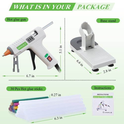 Hot Glue Gun Kit, MONVICT 40W Mini Glue Gun with Fine Tip & 30 Glue Sticks, Suction Cups Stand & Anti Stick Silicone Mat, On/Off Switch Design for DIY, Crafts, Home School Project…