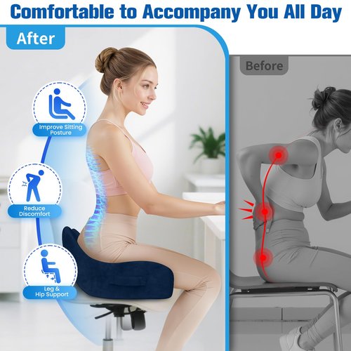 DailyCuddles Seat Cushion, Chair Cushions for Office Chairs/Desk Seats/Wheelchair - Hip&Sciatica&Tailbone Pain Relief Memory Foam Office Chair Cushion for Long Sitting Office Workers, Blue