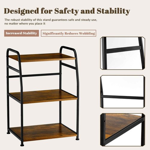 Vividwood Printer Stand - Large 3 Tier Printer Table with Adjustable Storage Shelf - Rolling Cart with Wheels -Stable Desk for Home Office Use (Rustic Brown)