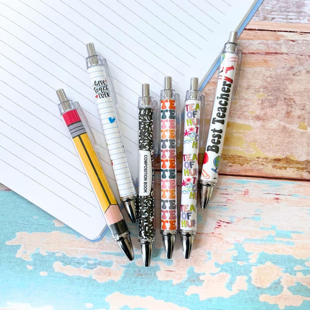12PC Teacher Pen | Fun Cute Funny Cool Best Pens for Men Women Set Pack Teach Love Inspire School Preschool Appreciation Gifts Supplies in Bulk Office Supply Thoughtful Professor of the Year