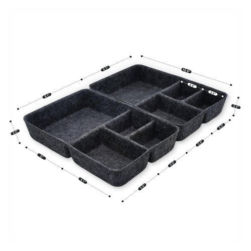 Welaxy 2-piece Junk Drawer Organizer bin 4 Compartments Office home dorm 2 dividers Felt Trays Drawers Multi-Purpose Storage Back to School (Charcoal x 2)