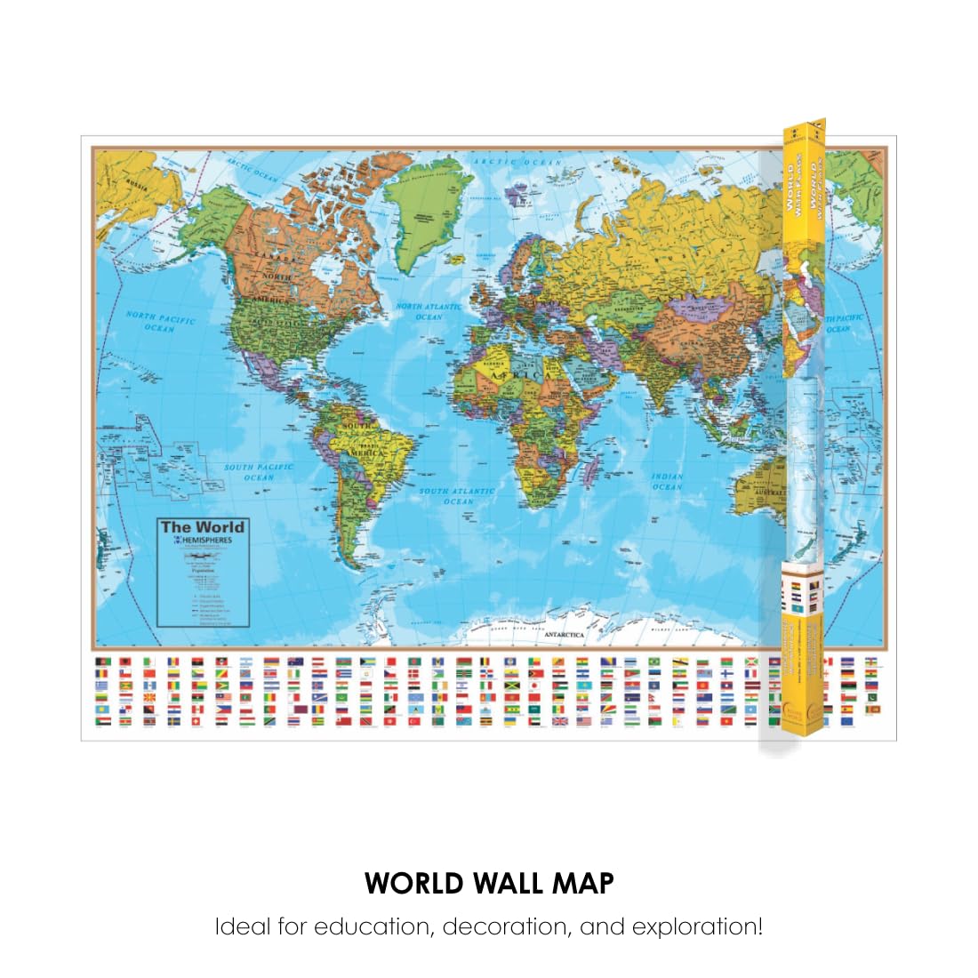 Waypoint Geographic Blue Ocean Series World Wall Map, Laminated World Map Poster, Educational Wall Art For Home, Classroom, or Office, Unique Gifts, 51” x 38”