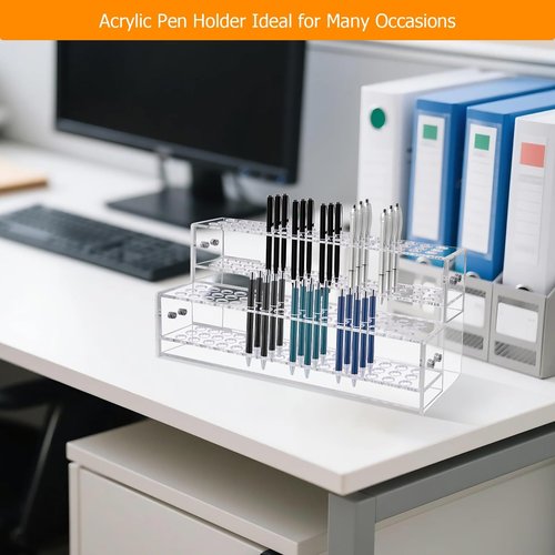 96-Slots Pen Holder for Craft Shows,2-Tier Acrylic Pen Display Stand Holders for Vendors,12mm Beadable Pens Display Beaded Pens Organizer Paint Brush Storage Makeup Brush Rack for School Essentials