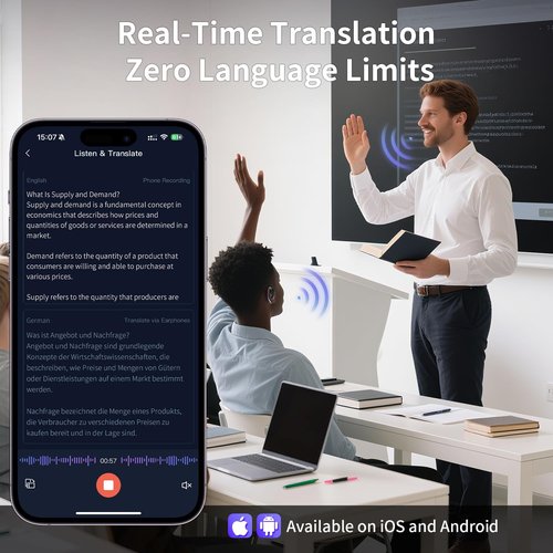 Skiennix AI Translation Earbuds - Real-Time 145 Language Translator | Open-Ear Bluetooth 5.4, 60H Battery, USB-C Fast Charge (Midnight Blue)