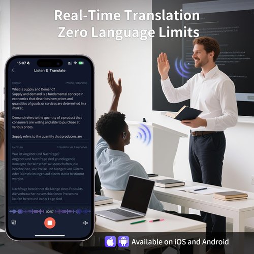 Real Time AI Translation Earbuds, 145 Languages Translator with Voice to Text, Bluetooth 5.4, 60H Battery, No Subscription, for Travel, Business and Study (Midnight Blue)