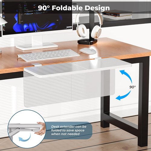 CALASK Desk Extender, 27.16" X 9.45"Large Size Clamp-on Foldable Keyboard Tray, Table Mount for Sit Stand Desks(Wthie)