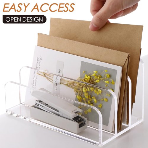 ARTICHIC Acrylic File Holder Desktop File Organizer, 3-Compartment Vertical Letter Holder Transparent Mail Organizer Countertop, Acrylic Desk Organizer Suitable For Office, Home, School, Etc