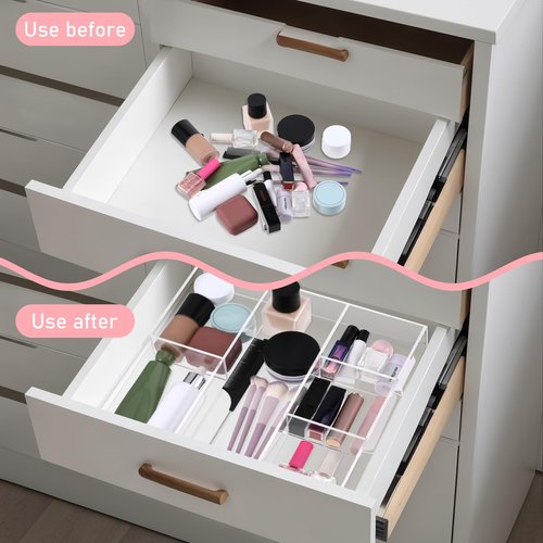 EupHHonycs Acrylic Clear Drawer Organizer 6 Section Divided Makeup Organizer Tray 11.8x11.8x1.8 inch Junk Drawer Storage for Office Bedroom Desk Supplies and Accessories