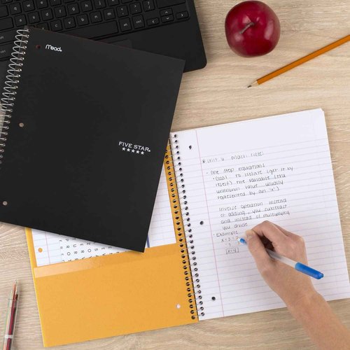 Five Star Spiral Notebook + Study App, 3 Subject, College Ruled Paper, Fights Ink Bleed, Water Resistant Cover, 8-1/2" x 11", 150 Sheets, Black (72069) (Pack of 6)