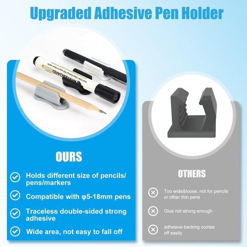 BOBOKA 20 Pack Upgraded Pencil Holder, Adhesive Pen Holder for Desk, Silicone Pencil Holder & Marker Holder for Clipboard Wall Classroom School Office Desk Accessories