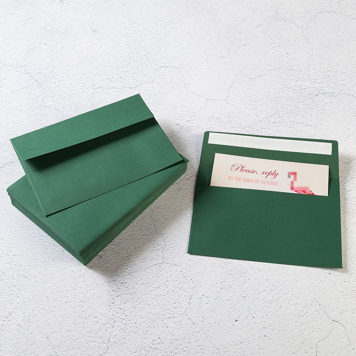100 Pack A7 Envelopes Self-Adhesive, 5.24 x 7.21 Inches, Dark Green