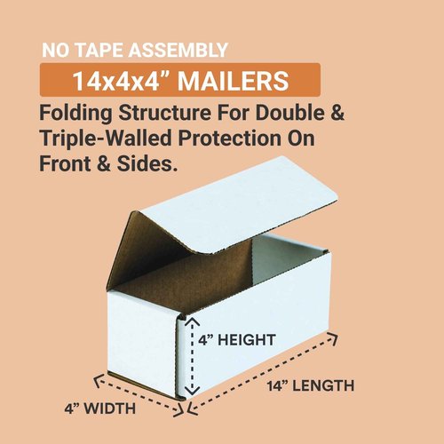 AVIDITI Shipping Boxes Medium 14"L x 4"W x 4"H, 50-Pack | Corrugated Cardboard Box for Packing, Moving and Storage 14x4x4 1444