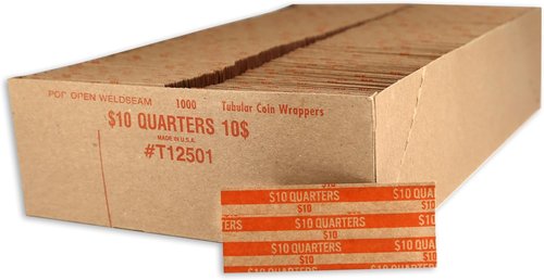 Huron Flat Coin Wrapper - Quarter Rolls $10 Orange | Pack of 250 Durable Wrappers