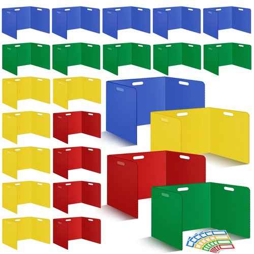 24 Pcs Desk Dividers for Students Classroom Plastic Privacy Folders Muticolored Test Dividers for Students Desks Trifold Privacy Panel Partitions for School Teacher Supplies (24pcs Muticolored)