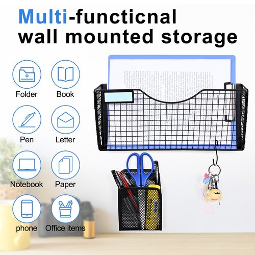 Uneedity 3Pcs Magnetic File Holder, Hanging File Organizer Magazine Document, Metal Hanging Wall Paper Folder Organizers, File Paper Mail Rack for File Cabinet Office, Classroom, Whiteboard