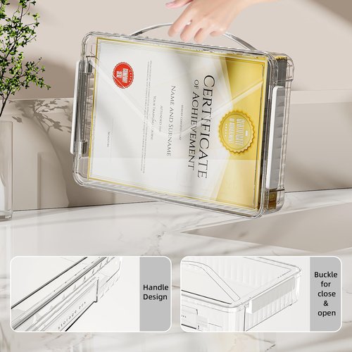 MSHOMELY 2 Packs A4 File Box Portable Project Case with Handle Clear File Box Craft Construction Paper Storage Organizer for Scrapbook, Photo, Scrapbook, Board Game