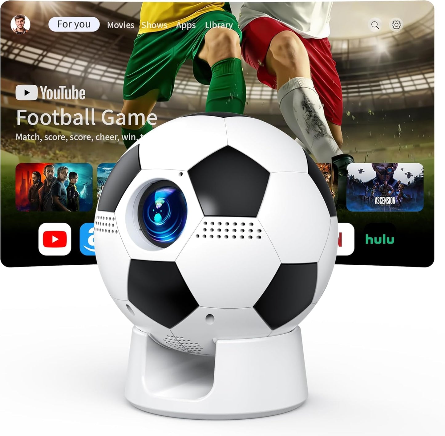 Smart Mini Projector - Android 13 WiFi Bluetooth | 1080P Football-Shaped Movie Projector for Outdoor & Bedroom