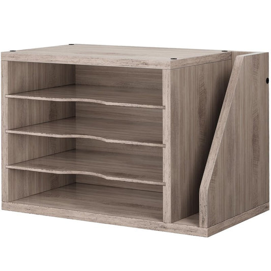 Creso hom Mail Sorter, File Organizer Desktop, Wood Desk Organizer with 3 Adjustable Shelves, Mail Holder for Office, Home, Letter Sorter File Holders for Envelopes, Mail Supplies Magazines, Greige