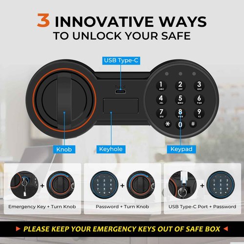 Bostra Fireproof Safe Box with Sensor Light, Digital Keypad, for Home - 0.5 Cubic Small Safe with Keys & Pass Code for Cash, Jewelry