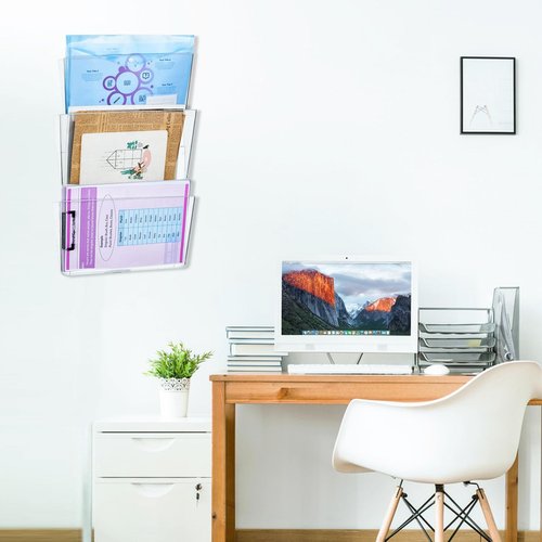 Segulah Hanging Wall File Organizer 4 Pack, Single Pocket Wall Mount File Holder Mail Organizer Wall Mounted Paper Organizer Mail Holder for Office Classroom Organization